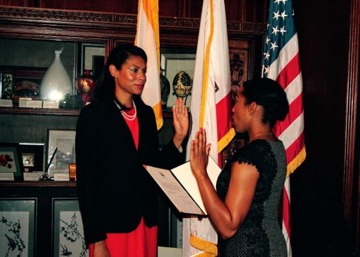 Breanna being sworn in